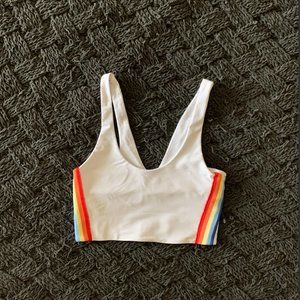 Spiritual Gangster Longline Bra in White + Rainbow